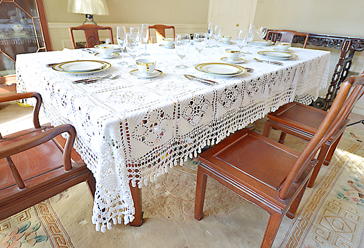 Granny Square Blocks with Tassels Crochet tablecloth. 70x140"